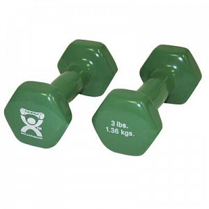 Fabrication Enterprises Inc CanDo Vinyl-coated Iron Dumbbells - Vinyl-Coated Iron Dumbbell, 3 lb., Lime Green, Pair - 10-0552-2