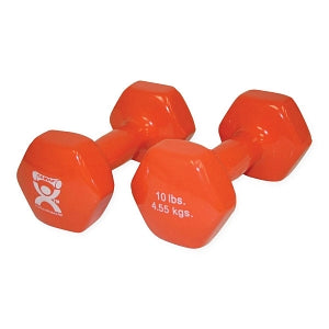 Fabrication Enterprises Inc CanDo Vinyl-coated Iron Dumbbells - Vinyl-Coated Iron Dumbbell, 10 lb., Orange, Pair - 10-0559-2