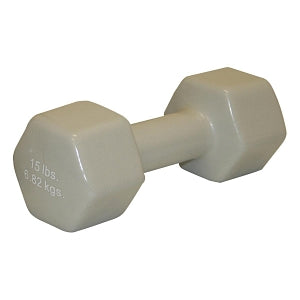 Fabrication Enterprises Inc CanDo Vinyl-coated Iron Dumbbells - Vinyl-Coated Iron Dumbbell, 15 lb., Silver - 10-0560-1