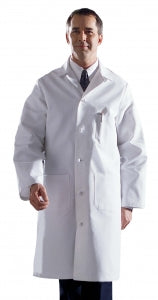 Medline Men's Premium Full Length Cotton Lab Coats - Men's Full-Length 100% Cotton Heavyweight Twill Lab Coat with Knot Buttons, White, Size 28 - MDT17WHT28