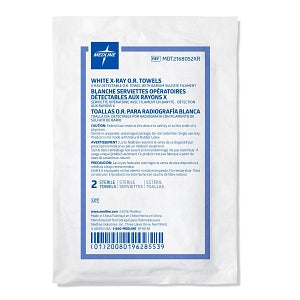 Medline Disposable X-Ray Detectable OR Towels - Sterile Disposable Deluxe X-Ray Detectable OR Towel, 17'' x 27'', White, 2/Pack - MDT2168052XR