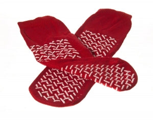 Medline Fall Prevention Slippers - Double-Tread Patient Slippers, Red, One Size Fits Most - MDT2185571