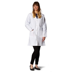 Medline Ladies' Classic Staff Length Lab Coats - Women's Classic Staff-Length Lab Coat, White-on-White Link Pattern, Size 10 - MDT22WHT10E