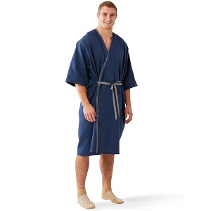 Medline Micro-Suede Patient Apparel - Micro-Suede Patient Robe, Navy with Gray Trim, One Size Fits Most - MDTHR9R04NVY