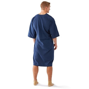 Medline Micro-Suede Patient Apparel - Micro-Suede Patient Robe, Navy with Gray Trim, One Size Fits Most - MDTHR9R04NVY