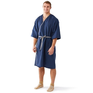 Medline Micro-Suede Patient Apparel - Micro-Suede Patient Robe, Navy with Gray Trim, One Size Fits Most - MDTHR9R04NVY