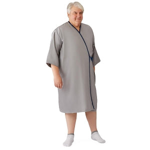 Medline Micro-Suede Patient Apparel - Micro-Suede Patient Robe, Gray with Navy Trim, Size 3XL - MDTHR9R07GRY