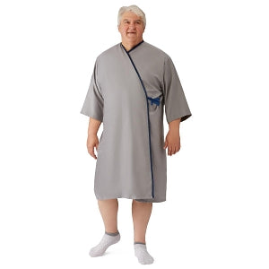 Medline Micro-Suede Patient Apparel - Micro-Suede Patient Robe, Gray with Navy Trim, Size 3XL - MDTHR9R07GRY