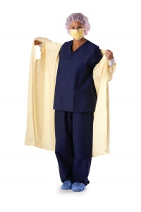 Medline Wrap-Around Reusable Isolation Gown - Three-Armhole Isolation Gown, One-Size-Fits-Most, Yellow - MDTISO3AHY