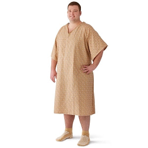 Medline Blended IV Gowns - Patient IV Gown with IV Sleeve, Side Ties, Plastic Snaps, Tan Triangle Design, Size 5XL - MDTOG5ITSTRI