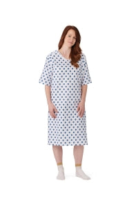 Medline Blended Patient Gowns - Patient Gown with Angle Back and Side Ties, Snowflake Print, One Size Fits Most - MDTPG2RTSSNO