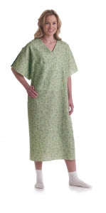 Medline Blended IV Gowns - Patient IV Gown, Angle Back with Pocket, Cascade Print, One Size Fits Most - MDTPG3IABCAG