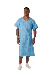 Medline Blended Patient Gowns - Patient Gown with Angle Back and Side Ties, Cascade Blue, One Size Fits Most - MDTPG3RABCAB