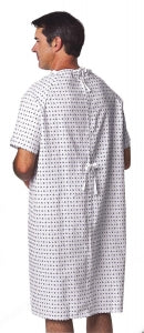 Medline Blended Patient Gowns - Traditional Patient Gown with Straight Back, Ties, Demure Print, One Size Fits Most - MDTPG3RSBDEM