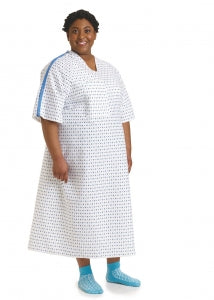 Medline Blended IV Gowns - Patient IV Gown with Side Ties, Telemetry Pocket, Demure Print, One Size Fits Most - MDTPG4ITSDEM