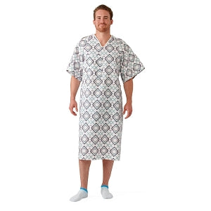 Medline Blended IV Gowns - Patient IV Gown with IV Sleeve Side Ties, Metal Snaps, Modern, White, One Size Fits Most - MDTPG5ITSMOW