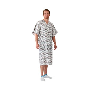 Medline Blended IV Gowns - Patient IV Gown with IV Sleeve Side Ties, Metal Snaps, Modern, White, One Size Fits Most - MDTPG5ITSMOW