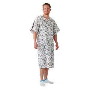 Medline Blended IV Gowns - Patient IV Gown with IV Sleeve Side Ties, Metal Snaps, Modern, White, One Size Fits Most - MDTPG5ITSMOW