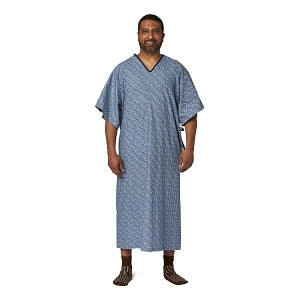 Medline Blended IV Gowns - Patient IV Gown with IV Sleeve, Side Ties, Plastic Snaps, Blue Triangle Design, One Size Fits Most - MDTPG5ITSTRI