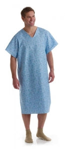 Medline Blended Patient Gowns - Patient Gown with Angle Back and Side Ties, Cascade Blue Print, One Size Fits Most - MDTPG5RTSCAB