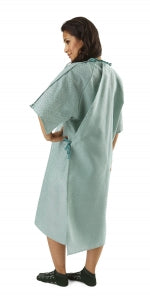 Medline PolyBright IV Patient Gowns - PolyBright Patient Gown, 100% Polyester, Side Tie, Basket Weave - MDTPG6ITSBWG