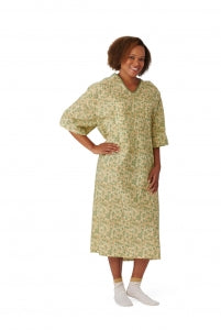 Medline PerforMAX IV Patient Gowns - PerforMAX IV Patient Gown with Plastic Snap Detail, Royale Print Sage and Beige, One Size Fits Most - MDTPG7ITSRSBK