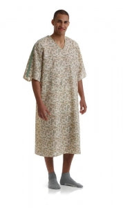 Medline PerforMAX IV Patient Gowns - PerforMAX IV Patient Gown with Metal Snap Detail, Royale Print, Sage and Beige, One Size Fits Most - MDTPG7ITSRSB