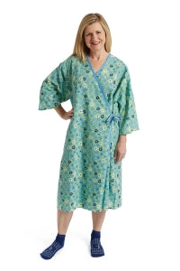 Medline Women's Center Patient Apparel - PerforMAX Front-Opening Mammography Gown, Green Flower Print, One Size Fits Most - MDTPG7RFOFLG