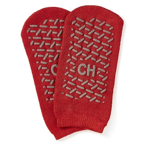 Medline Fall Prevention Slippers - Double-Tread Patient Slippers, Red, Child - MDTPS4B01FPR