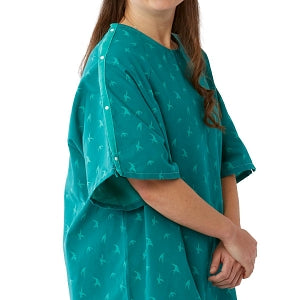 Medline Behavioral Health Apparel - IV Gown with Plastic Back Snap Closures, Green Bird Print, Petite - MDTTG5IABGRN