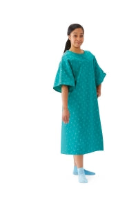 Medline Behavioral Health Apparel - IV Gown with Plastic Back Snap Closures, Green Bird Print, Petite - MDTTG5IABGRN