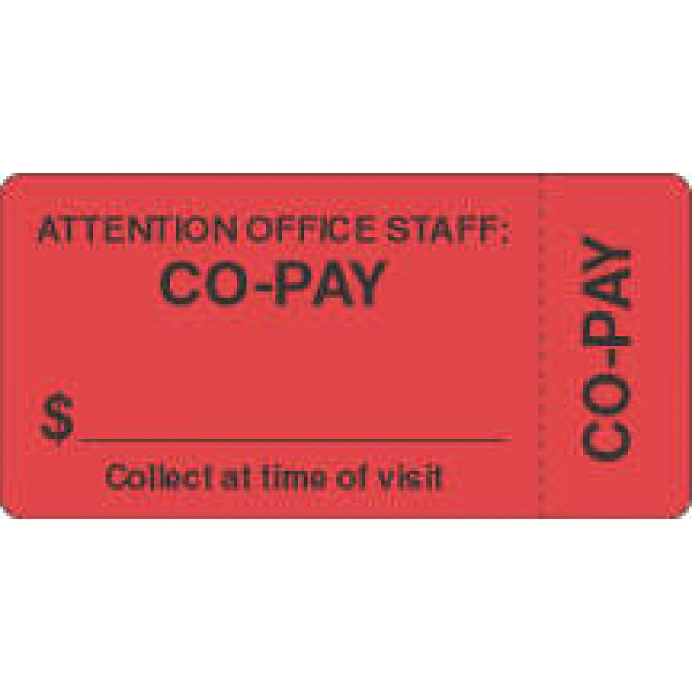 Label Wraparound Paper Removable Attention Office 3 1/2" X 1 3/4" Fl. Red 500 Per Roll