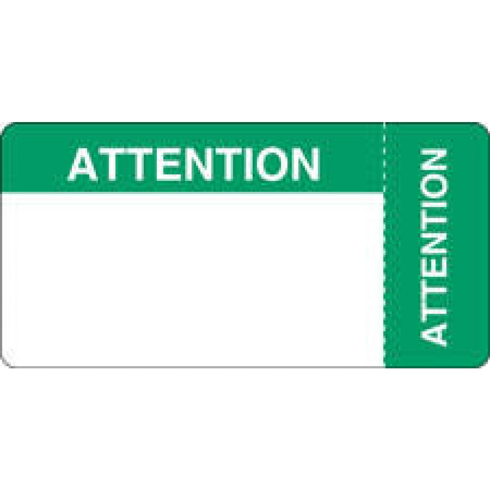 Label Wraparound Paper Removable Attention Attention 3 1/2" X 1 3/4" White With Green 500 Per Roll