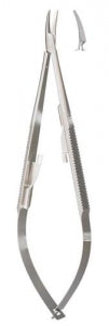 Integra Castroviejo Fixation Forceps - Castroviejo Forceps, Needle Holder, Curved with Lock, 5.5" - 18-1832