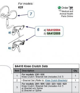 Midmark Knee Crutches / Cladding / Parts - Mounting Bracket with Hardware for Field Installation - 9A412005