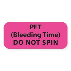 MarketLab Heme / Coag Labels - LABEL, PFT(BLEEDING TIME)DO NOT SPIN, PINK - 0593