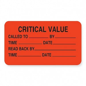 MarketLab Clerical Medical Labels - LABEL, CRITICAL VALUE (READ BACK BY) - 0845