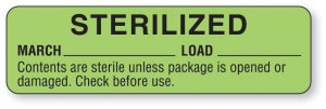 MarketLab Sterilized and Sterilized Expiration Label - LABEL, STERILIZED, MAR-LT. GRN-RL/320 - 13601-LG