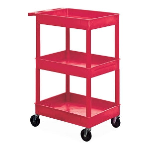 Marketlab Luxor Plastic Utility Cart with Three Tubs - Luxor Plastic Cart with 3 Tubs, Red - 14455