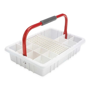 MarketLab Phlebotomy Trays with Racks - TRAY, WHITE, W/RED HANDLE, 13MM TUBE RACK - 1885-WH