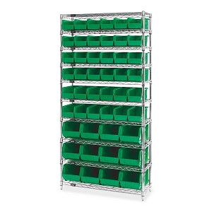 MarketLab Wire Shelving Complete Organizer Bin Bundle - SHELF UNIT, W / 48 BINS, GREEN, 36"W X 74"H - ML34576-GN