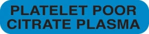 MarketLab Heme / Coag Labels - LABEL, PLATELET POOR CITERATE PLASMA, BLUE - 6753