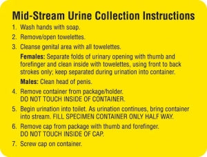 Marketlab Urine Collection Label - LABEL, MID STREAM, YELLOW - 8037