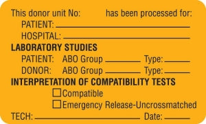 MarketLab Blood Bank Labels - LABEL, DONOR INFO, FLOURESCENT ORANGE - 8039