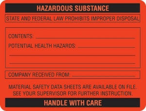 Marketlab Caution Labels - LABEL, HAZARDOUS SUBSTANCE, FLOURESCENT OR - 8041