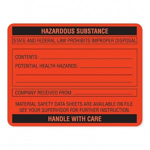 Marketlab Caution Labels - LABEL, HAZARDOUS SUBSTANCE, FLOURESCENT OR - 8041