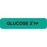 Glucose Tolerance Testing Labels GLUCOSE 2° PP" - Green with black text - 1.625"W x 0.375"H