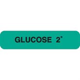 Glucose Tolerance Testing Labels GLUCOSE 2°" - Green with black text - 1.625"W x 0.375"H