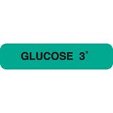 Glucose Tolerance Testing Labels GLUCOSE 3°" - Green with black text - 1.625"W x 0.375"H