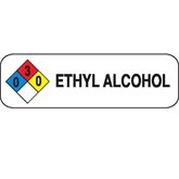 Chemical Hazard Labels ETHYL ALCOHOL" - White with black text and NFPA biohazard diamond - 2.5"W x 0.75"H